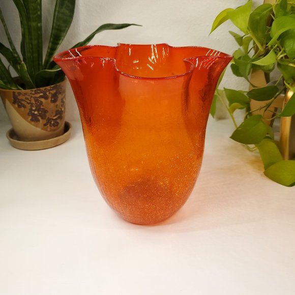 Blenko Other - Vintage Blenko 404S Tangerine Orange Crackle Glass Vase